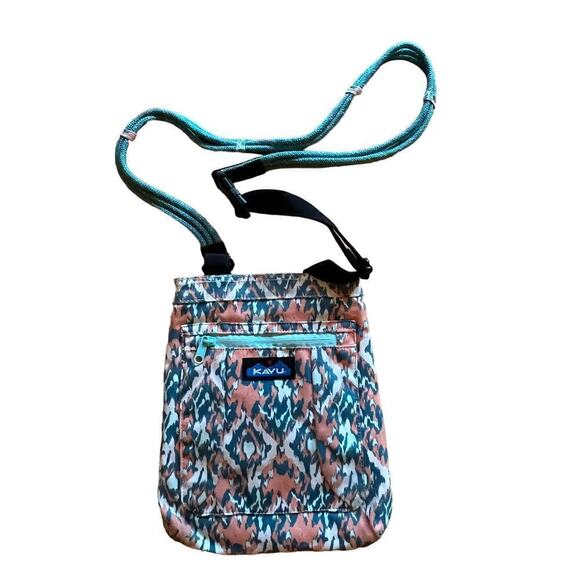 Kavu Shoulder crossbody purse. Teal rope handle. multi color ikat print!gorgeous - Picture 1 of 11